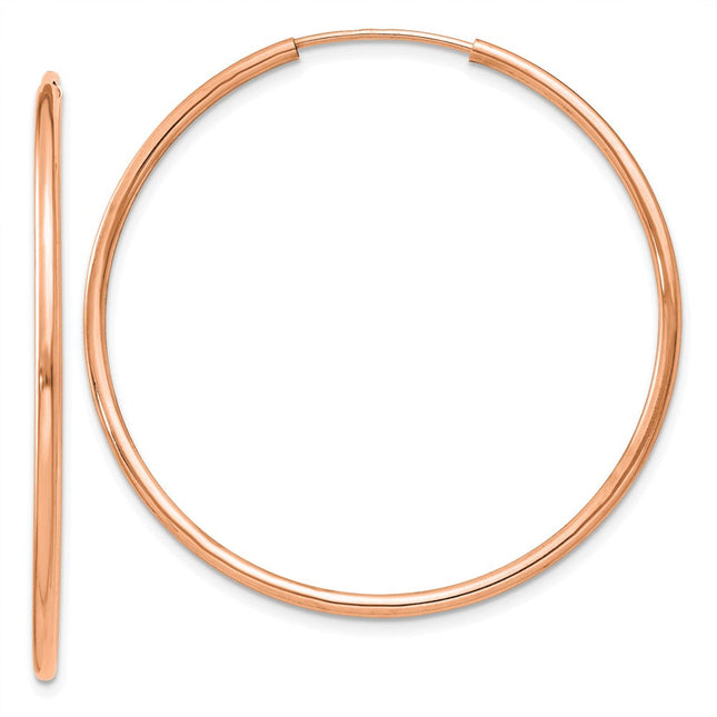 14k Rose Gold Polished Endless Tube Hoop Earrings, 40 x 1.5mm