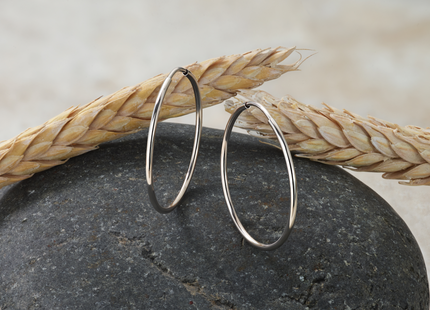 14k White Gold Polished Endless Tube Hoop Earrings, 25 x 1.25mm