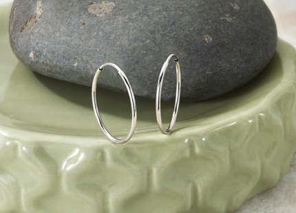 14k White Gold Polished Endless Tube Hoop Earrings, 20 x 1.25mm