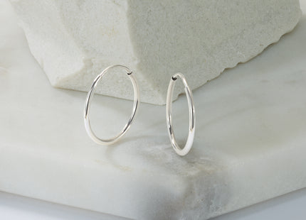 14k White Gold Polished Endless Tube Hoop Earrings, 16 x 1.25mm