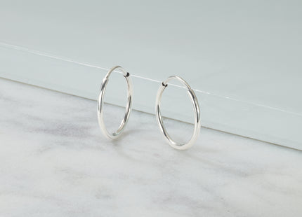 14k White Gold Polished Endless Tube Hoop Earrings, 14 x 1.25mm