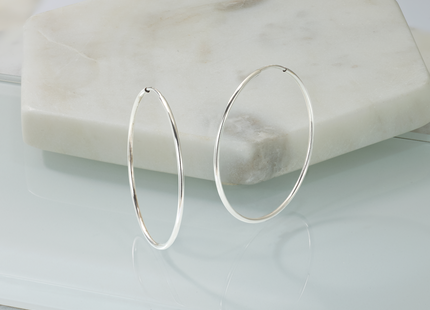 14k White Gold Polished Endless Tube Hoop Earrings, 35 x 1.25mm