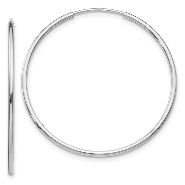 14k White Gold Polished Endless Tube Hoop Earrings, 35 x 1.25mm