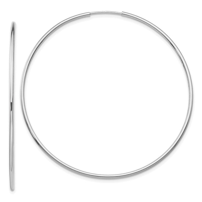14k White Gold Polished Endless Tube Hoop Earrings, 55 x 1.25mm