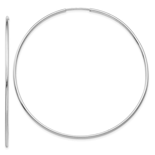 14k White Gold Polished Endless Tube Hoop Earrings, 60 x 1.25mm