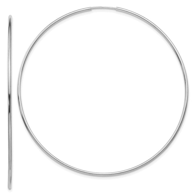 14k White Gold Polished Endless Tube Hoop Earrings, 65 x 1.25mm