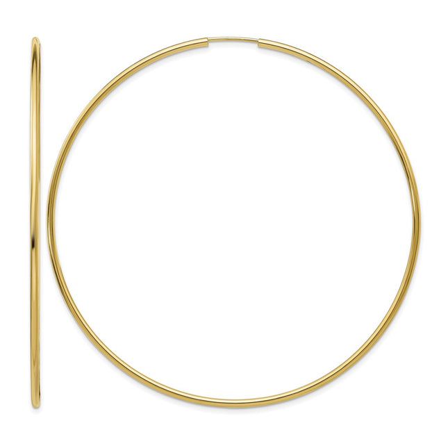 14K Endless Hoop Earrings, 75 x 1.25mm