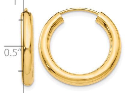 14k Polished Endless Tube Hoop Earrings, 20 x 3mm