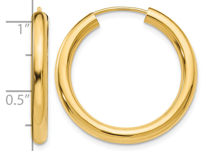 14k Polished Endless Tube Hoop Earrings, 25 x 3mm