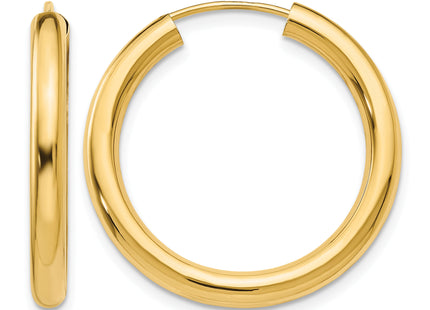 14k Polished Endless Tube Hoop Earrings, 25 x 3mm