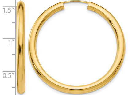 14k Polished Endless Tube Hoop Earrings, 35 x 3mm