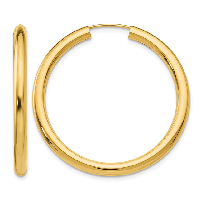 14k Polished Endless Tube Hoop Earrings, 35 x 3mm
