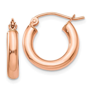 14k Rose Gold Polished Lightweight Tube Hoop Earrings (Style TF818)