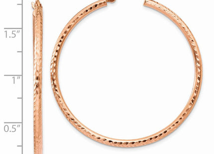 14k Rose Gold Polished Lightweight Large Diamond-cut Tube Hoop Earrings (Style TF819)