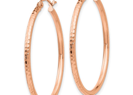 14K rose gold hoop earrings, alternate view
