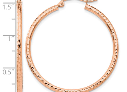 14k Rose Gold Polished Lightweight Large Diamond-cut Tube Hoop Earrings, 35 x 2mm