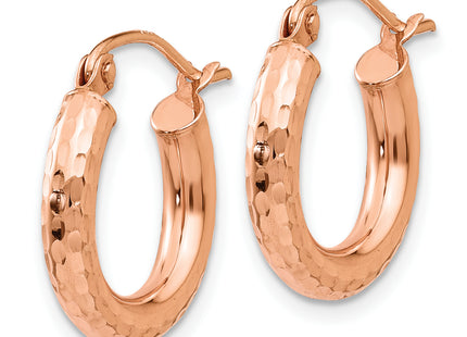 14k Rose Gold Polished Lightweight Small Diamond-cut Tube Hoop Earrings, 16 x 3.25mm