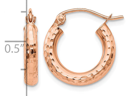 14k Rose Gold Polished Lightweight Small Diamond-cut Tube Hoop Earrings, 16 x 3.25mm