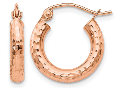 14k Rose Gold Polished Lightweight Small Diamond-cut Tube Hoop Earrings, 16 x 3.25mm
