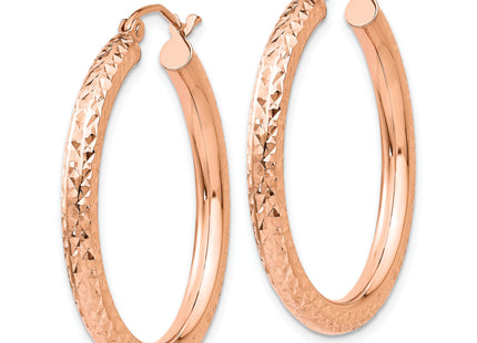 14k Rose Gold Diamond-cut Round Hoop Earrings, 30 x 2mm
