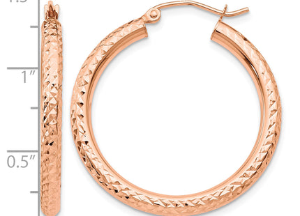 14k Rose Gold Diamond-cut Round Hoop Earrings, 30 x 2mm