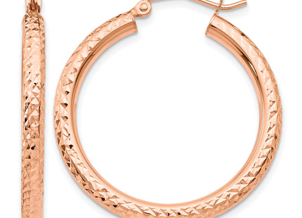 14k Rose Gold Diamond-cut Round Hoop Earrings, 30 x 2mm