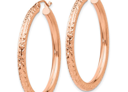 14K rose gold hoop earrings, alternate view