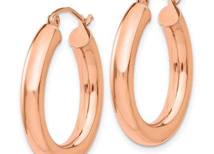14K rose gold hoop earrings, alternate view