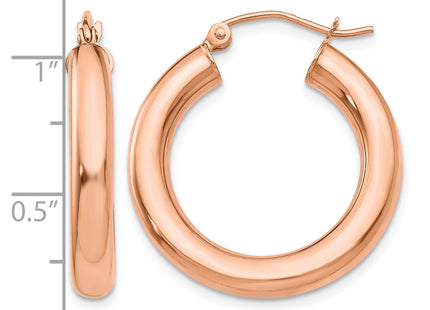 14k Rose Gold Polished Tube Hoop Earrings, 25 x 4mm