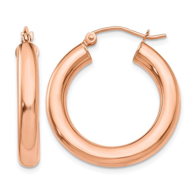 14k Rose Gold Polished Tube Hoop Earrings, 25 x 4mm