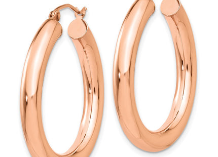 14K rose gold hoop earrings, alternate view