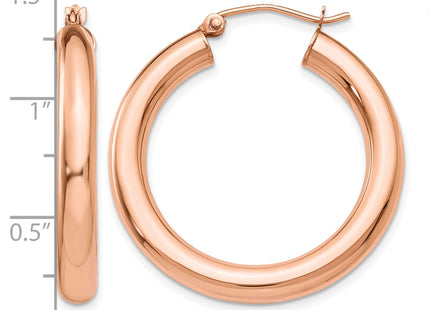 14k Rose Gold Polished Tube Hoop Earrings, 30 x 4mm