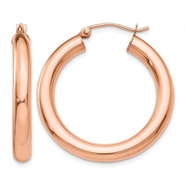 14k Rose Gold Polished Tube Hoop Earrings, 30 x 4mm