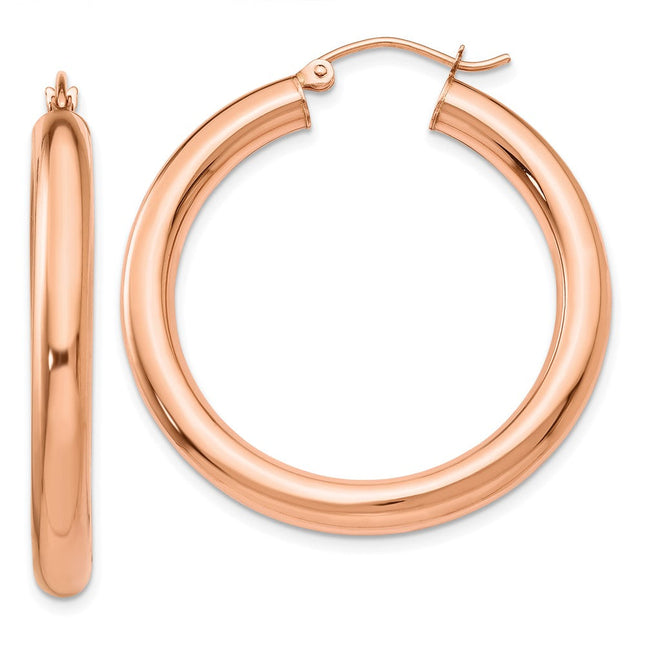 14k Rose Gold Polished Tube Hoop Earrings, 35 x 4mm
