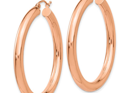 14K rose gold hoop earrings, alternate view