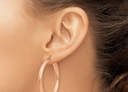 14K rose gold hoop earrings, another view