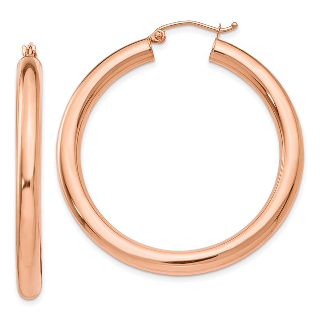 14k Rose Gold Polished Tube Hoop Earrings, 40 x 4mm