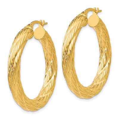 14K Textured Tube Hoop Earrings, 37 x 4.5mm