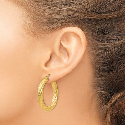 14K Textured Tube Hoop Earrings, 37 x 4.5mm
