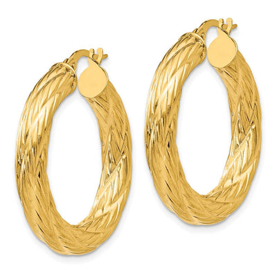 14K Textured Tube Hoop Earrings, 32 x 4.5mm