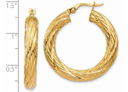 14k Textured Tube Hoop Earrings (Style TF926)