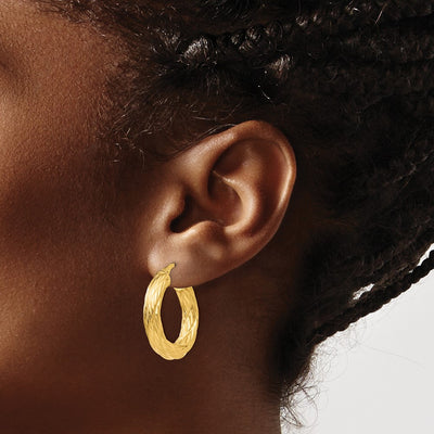 14K Textured Tube Hoop Earrings, 28 x 4.5mm