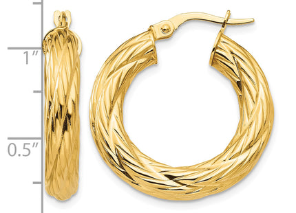 14k Textured Tube Hoop Earrings, 28 x 4.5mm