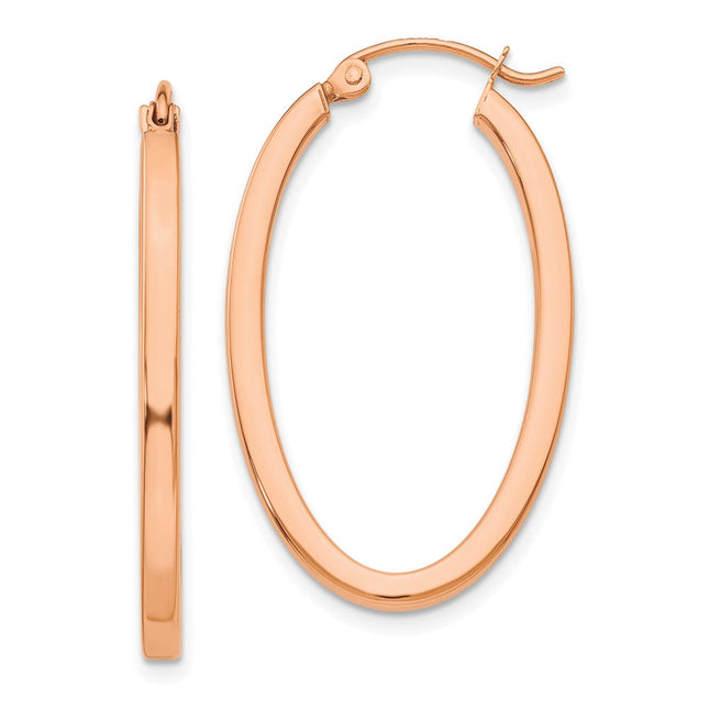14k Rose Gold Polished Oval Tube Hoop Earrings, 30 x 2mm