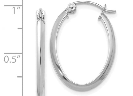 14k White Gold Polished Oval Tube Hoop Earrings (Style TF972)