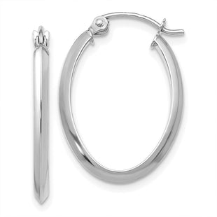 14k White Gold Polished Oval Tube Hoop Earrings (Style TF972)