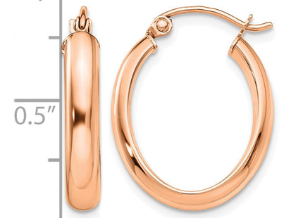14K rose gold oval hoop earrings, further view
