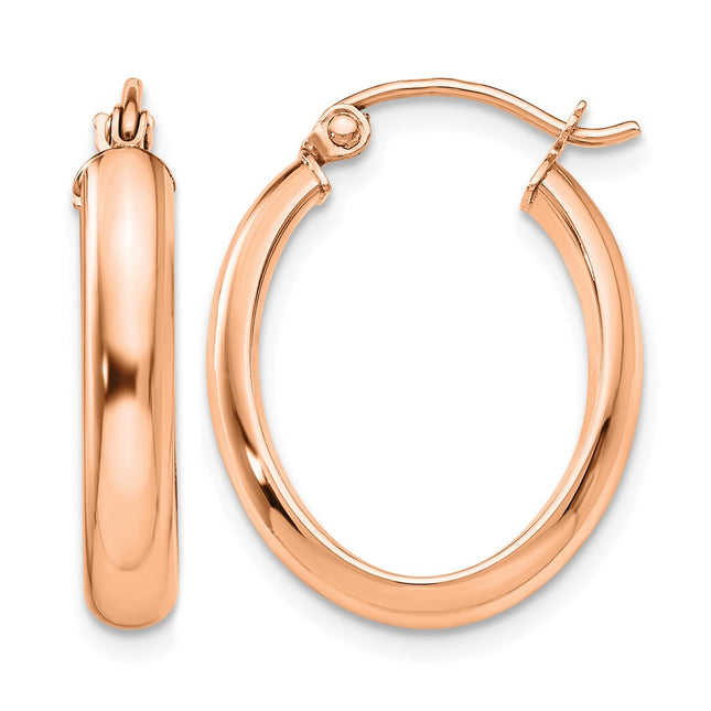 14k Rose Gold Polished Oval Tube Hoop Earrings, 21.5 x 3.75mm
