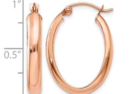 14k Rose Gold Polished Half-Round Oval Hoop Earrings, 26 x 3.75mm