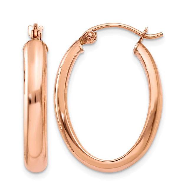 14k Rose Gold Polished Half-Round Oval Hoop Earrings, 26 x 3.75mm